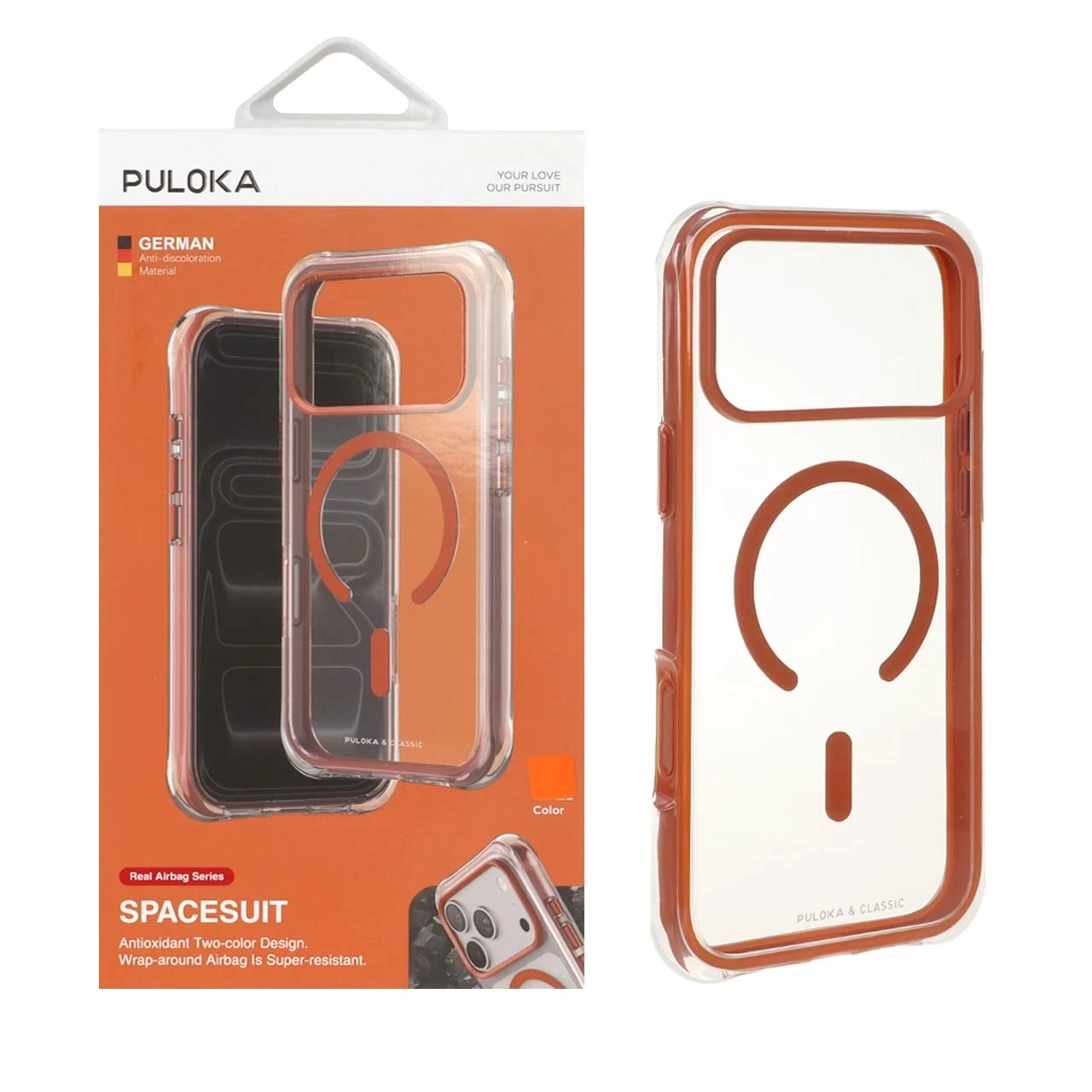 قاب اورجینال Puloka شفاف Spacesuit پشت سخت MagSafe مدل Apple iPhone 17 Pro Max - نارنجی (پک دار)